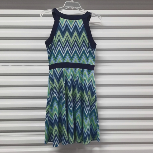 En Focus Studio Dress Womens Size 6 Blue Chevron Print - Picture 2 of 5